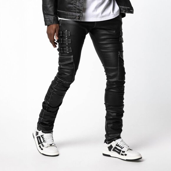 AKINGS Omari White Stitch Stacked Jeans - Picture 2 of 8